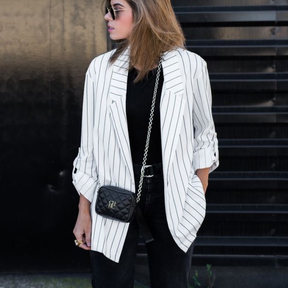 Rachel Zoe White Pinstripe Blazer Classic Tailored Jacket